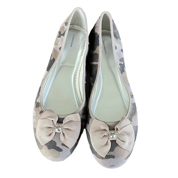 Lands’ End Light Sparkle Camouflage Ballet Flats with Bows - Size 7 (Women 8.5) - Picture 1 of 6